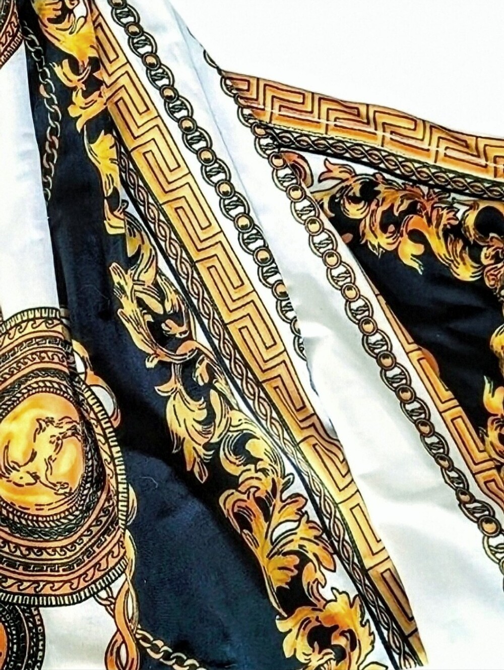 Italian Baroque Medallion Greek Key Mini Strapless Sundress/Cover Up. Sz.L